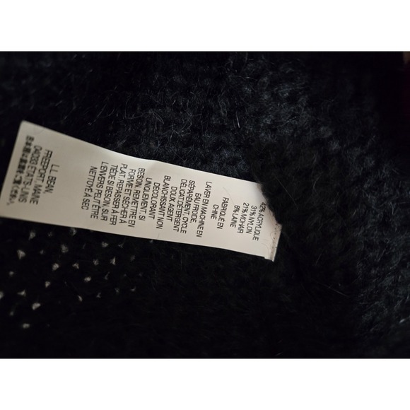 LL Bean Sweater Womens Black Gray Mohair Wool Roll Neck Chunky Knit Size L EUC - Picture 6 of 6